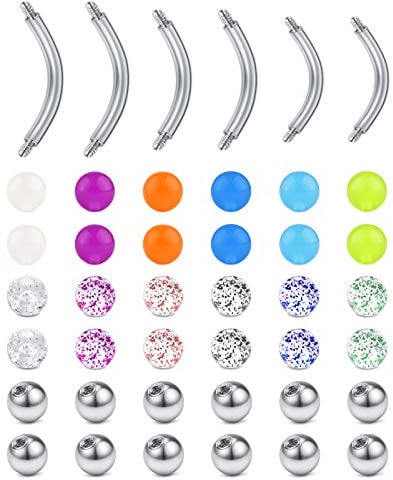 MODRSA 16G 14G Ersatz Barbells & Kugeln für Augenbraue Bauchnabel Piercing Rook Daith Piercing Ohr 10-14MM Piercing Banana Leuchtender Glitzer Chirurgenstahl 5MM Kugeln
