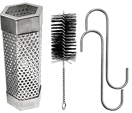 Kaltrauchgenerator Edelstahl Grill Smokerröhre Räucherröhre, Räucherbox Raucherzeuger mit Pinsel und 2 Haken, Röhren Generator zum Kalträuchern und Smoken, 6'' x Ø2 (Sechskanttyp)
