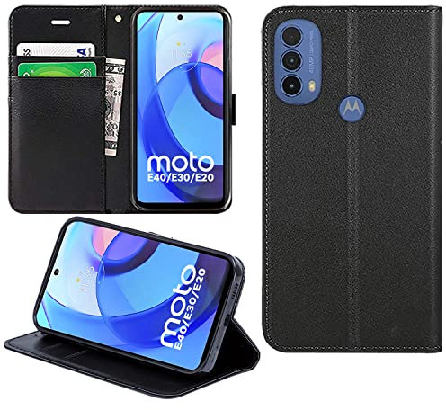 DN-Technology Moto E30/E40/E20 Flip Case - Motorola Phone Case With Card Slots (Black)