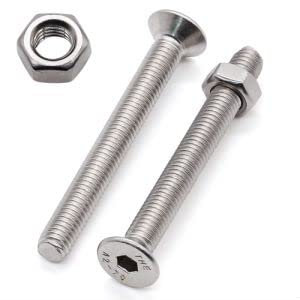 Glvaner Vis à tête plate M6-1.0 x 40 mm et écrous hexagonaux M6-1.0, acier inoxydable 304 18-8, filetage grossier, tête à douille fraisée à six pans creux, 15 vis + 15 écrous