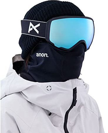 Anon WM1 Brille + Bonuslinse + MFI® Gesichtsmaske, Gestell: Schwarz, Linse: Wahrnehmbar, Blau (21% / S2), Ersatzlinse: Perceive Cloudy Pink (53% / S1)