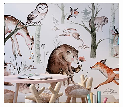Waldtiere Fototapete - Tierfreunde im Wald - Foto Vliestapete Motiv Kinder Kinderzimmer Tapeten Tierfreunde im Wald, Vliestapete, Größe XXL. I HxB: