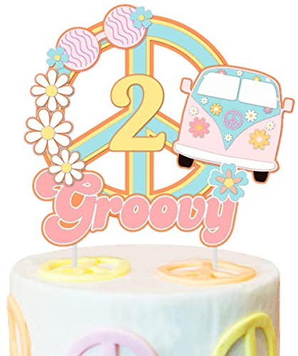 Two Groovy Birthday Cake Topper Two Groovy Party Decorations for Girls Hippie Boho Birthday Party Decorations 2nd Birthday Cake Topper
