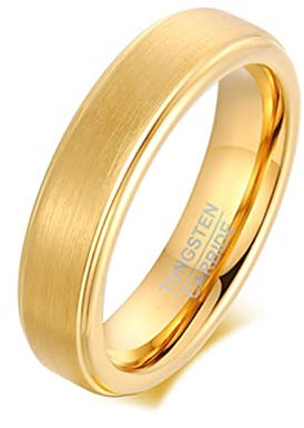Ayoiow Männerring Gravur, Wolfram Ring Tungsten 5mm Gebürstet Ring Verlobung Gold Ring Größe 67 (21.3)