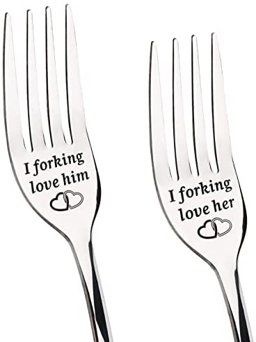 Niyewsor Anniversary Wedding Gifts for Her and Him Dinner Forks, Stainless Steel Forks Pack of 2 Set, Valentines Him Her, Birthday Christmas Couple Lovers - His and Hers