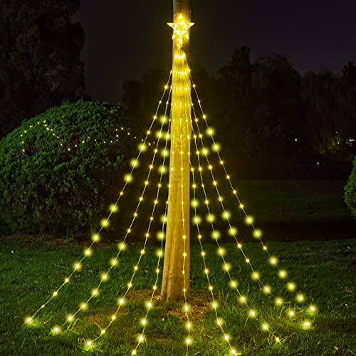 LED Lichterkette für Weihnachtsbaum, 9*2m USB LED Lichterkette mit Sternspitze 193 LEDs Weihnachtsschmuck Sternlicht, 8 Beleuchtungsmodi Lichterkette mit Fernbedienung für Weihnachtsbaum (Warm White)