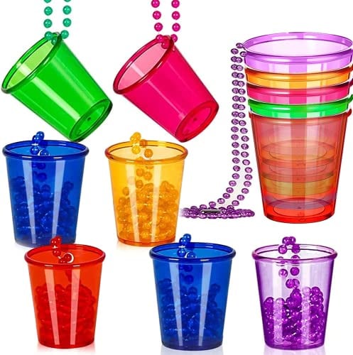 FANXIYA Schnapsgläser mit Kette Kunststoff Schnapsglas zum Umhängen Wiederverwendbar Perlen Braut Schnapsglas Team Braut Schnapsglaskette (12 Stücke)