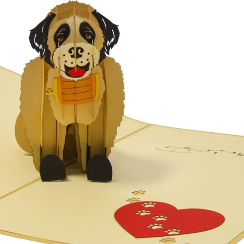 LINPOPUP®, LIN17772, Pop Up Karte Hund, Geburtstag Hund, Hund mit Herz, 3D Grußkarte Klappkarte Karte Rettungshund, Hund, N398