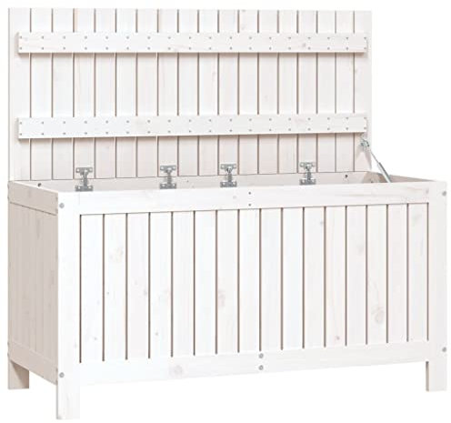 vidaXL Gartentruhe, Gartenmöbel Kiste mit Deckel, Gartenbox Auflagenbox für Garten Terrasse Balkon, Aufbewahrungsbox Kissenbox, Weiß Massivholz Kiefer