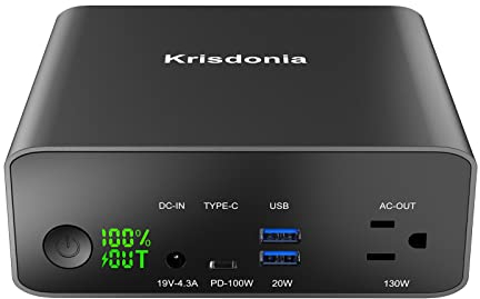 Krisdonia Batterie Externe, Chargeur Portable à Charge Rapide 40000mAh avec Prise AC 130W / USB-C PD 100W / USB-A QC3.0 pour MacBook Ordinateur Portable CPAP Camping en Plein air Voyage d'urgence