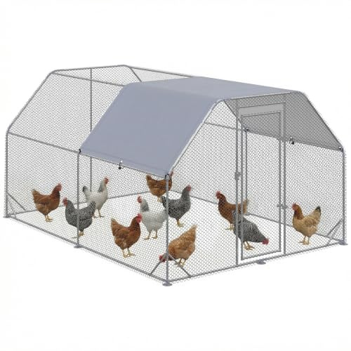 PawHut Walk in Chicken Run with Roof for 10-12 Chickens, 380 x 280 x 195cm | Poultry Coop, Hen House, Outdoor