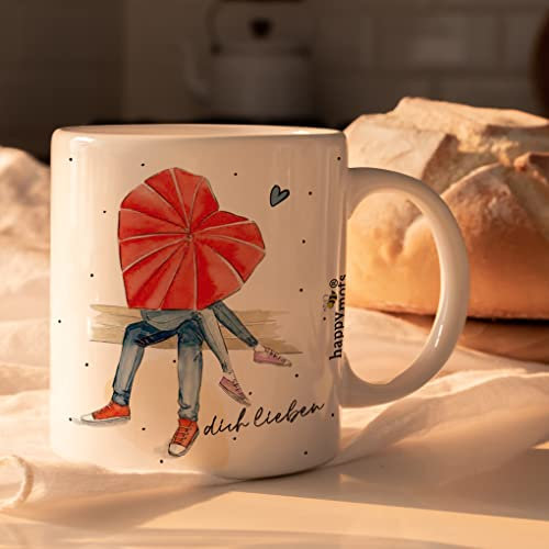 HappyMots Tazza originale in ceramica di alta qualità da regalare | Tazze da colazione | Adatto per microonde e lavastoviglie | Tazze divertenti | Mug Love | Regalo di San Valentino