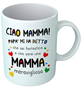 Overthetee Taza Mamá - Papá me dijo que eres fantástica - Mamá Maravillosa - 8 x 9,5 cm - 330 ml - Madre Niños - Fiesta - Cumpleaños - Regalo simpático