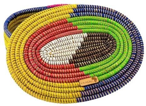 YAADU Geflochtener Aufbewahrungskorb mit Deckel – Regalkorb, Brotkorb, Organizer, Multifunktionskorb für Regal, Aufbewahrungsbox für Spielzeug, Make-up, Runder Brotkorb, Modell Yama (Bunt)