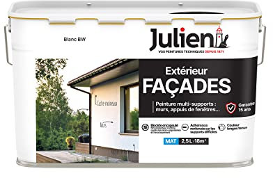 Julien Peinture pour Façades Multi-Supports en phase Aqueuse - Murs extérieurs, appuis de fenêtres, soubassement, gouttières - Blanc 2,5 L