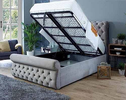 BED TREND Super King Ottoman Bed| 6ft Super King Size Storage Bed with Gas Lift Up Heavy Duty Mesh Frame, Upholstered Base and Headboard (Grey)