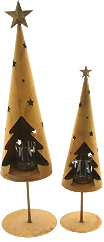 FRANK FLECHTWAREN Windlicht Tanne, 2er Set, Metall, Echtrostfinish Maße: Ø 12 x 45 cm, Ø 16 x 60 cm, Glaseinsatz Ø 5 x 6 cm, ohne Kerzen, stilvolles Design, vielseitig einsetzbar