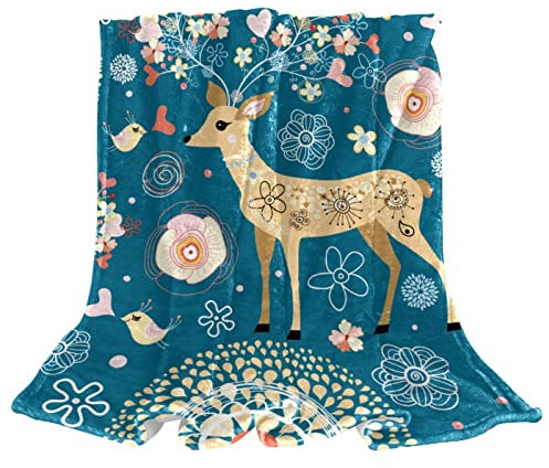 KQNZT Bettwäsche Fleece Decke Queen Size Grau Luxus Bettdecke Fuzzy Soft Decke Mikrofaser,Dahlie Elch Vogel Cartoon