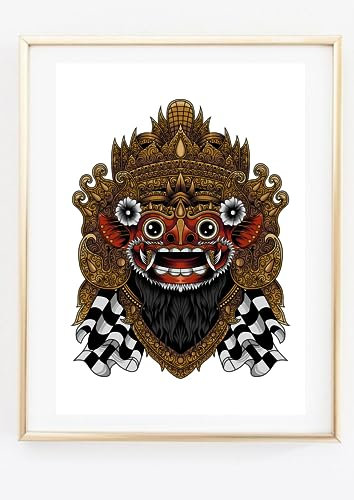 Din A4 Kunstdruck ohne Rahmen - Barong Bali - Balinesische Gottheit Gott Barong Löwe Hinduismus - Bild Poster Druck