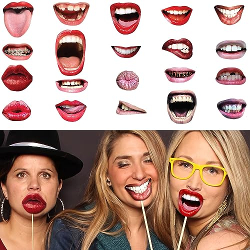 20 Pezzi Foto Booth Props Confezione da Accessori per Foto Labbra Divertenti Accessori per Cabine Fotografiche, Set di Accessori per Foto Fai da Te per Matrimoni,Compleanni,Decorazioni DIY per Feste