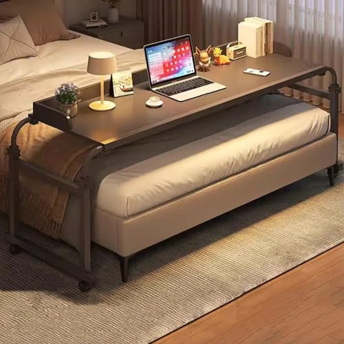 Table à roulettes Réglable en Hauteur, Bureau D'ordinateur Debout Plateau Alimentaire Table Médicale à roulettes avec Déflecteur pour Lit Simple/Double/Grand Lit/King Size