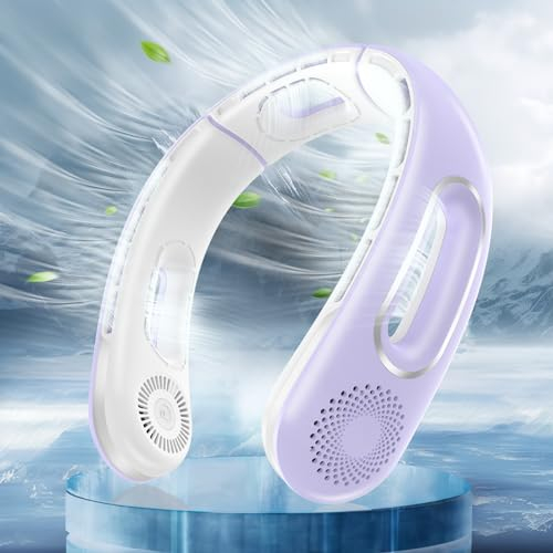 Dnenellr Ventilador de Cuello Portátil 5200mAh USB Recargable, Diseño Sin Hojas Con Excavación de Agujeros y 4 Velocidades Para Deporte Oficina Hogar