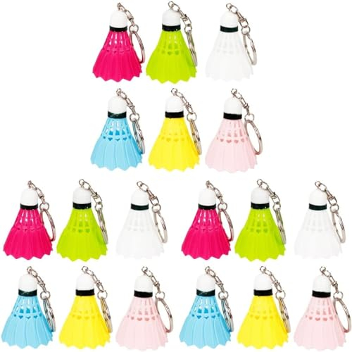 KOMUNJ 18 Stück bunte Mini Badminton Schlüsselanhänger Badminton Metall Schlüsselanhänger Ball Schlüsselanhänger 6 Farben Schlüsselanhänger 3D Schlüsselanhänger
