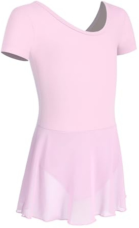 HIPPOSEUS Ragazza Vestito da Balletto Manica Corta Tutu Body Danza Leotard per Balletto Bambina Vestito Ginnastica con Tulle Gonna,7023-Rosa,6-8 anni