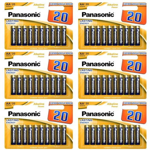 PANASONIC Lot de 6 Blisters de 20 Piles Alcaline Power Bronze LR6 AA 1.5 V