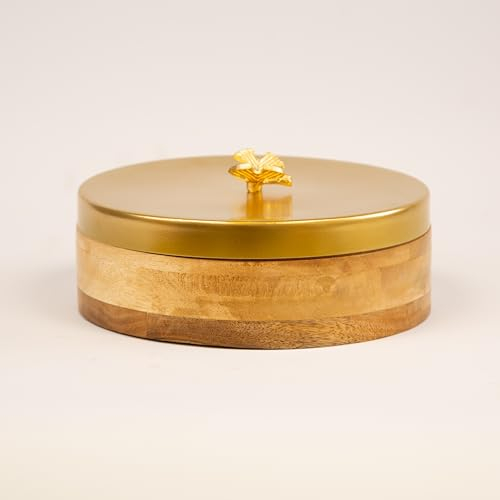 Hand Crafted Wooden Roti Chapati Box Container Kitchen Storage With Brass Lid & Tongs Caerole Hot Roti Pot Home Decor Kitchen Accessories