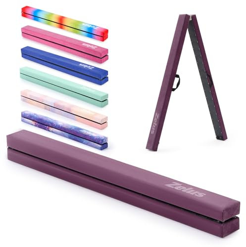 ZELUS 270 cm(9ft.) Schwebebalken für zuhause Faltbarer Gymnastikbalken aus Eva-Schaum & Holz Beflockungsschicht Balancierbalken mit erhöhten Füßen für Fitness, Training, Turnen (Blaurot)
