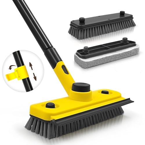 JEHONN Cepillo Limpieza Ducha con Mango Largo 136 cm, 3 en 1 Limpia Azulejos Pared Cocina, Baño, Bañera, Suelo, Zócalo (Amarillo)