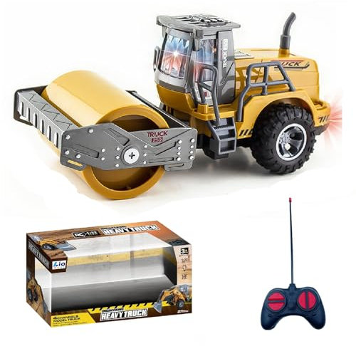 LioMaxi 1:32 veicoli da cantiere telecomandato giocattolo,con luci lampeggianti,completamente funzionante Telecomando,Trattore Ruspa Giocattoli per bambini,per Regali Per Bambini (Rullo)