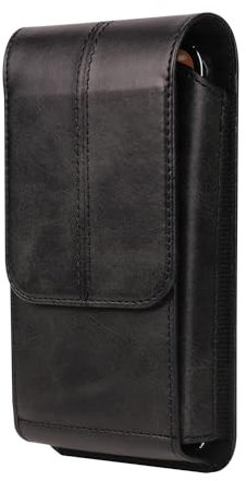 Vertical Cell Phone Belt Clip Case Black, Smartphone Waist Pouch Leather, 6.9 Universal Men Phone Holster Wallet Case with Belt Clip and Card Holder Fanny Pack Belt Loop Waist Holder Bag Pocket Purse