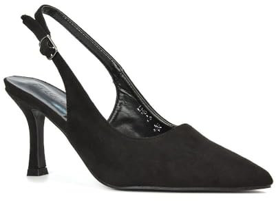 Women's Court Shoes Slingback Ladies Spointed Toe Evening Party Classic Stiletto High Heel Black Faux Suede Closed Toe Pumps Size 5