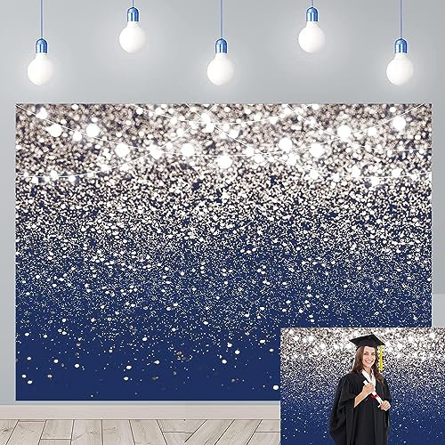Royal Blue Backdrop Blue and Silver Glitter Photography Background for Birthday,Wedding,Prom,Graduation Party,New Year Decoration Banner Portrait Family Photo Booth Props