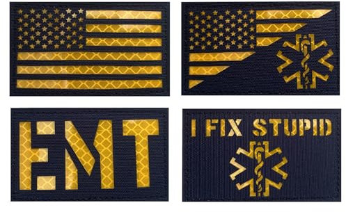 Reflektierende Rettungssanitäter-EMT-Flagge USA-Flagge, gedämpfter Sanitäter, medizinische taktische Armee-Ausrüstung, mit Hakenverschluss, 4 Stück (Mix-3)