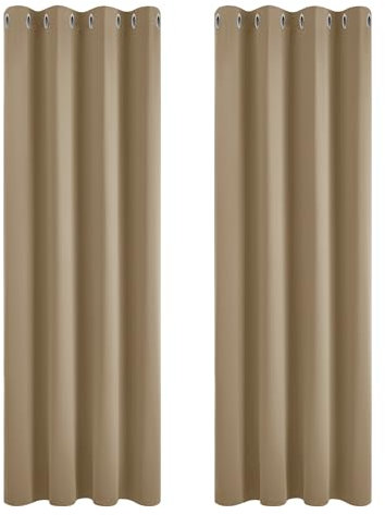 Deconovo Vorhänge mit Ösen Gardinen Blickdichte Vorhang Schlafzimmer Blackout Curtain, 175x140 cm(HöhexBreite), Mokka, 2er Set