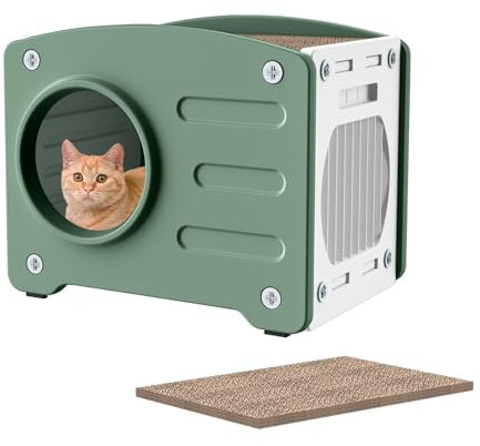 Froadp Casa para gatos con tabla rascadora, interior y exterior, de plástico, cueva para gatos, cama de gato, cueva, diámetro de 23 cm, armario para gatos, cabaña verde, 55,3 x 40,5 x 46 cm