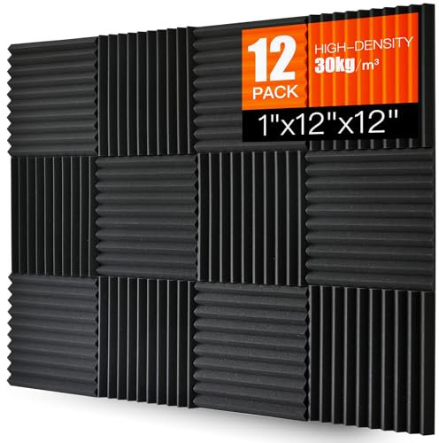 SAIQIANG Placas de espuma acústica, 12 unidades, 2,5 x 30 x 30 cm, aislamiento acústico, esterillas de aislamiento acústico y absorbentes de sonido para estudio y estudios de grabación