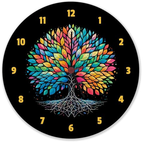 speecheese Lebensbaum Wanduhr aus Alu Farbenfrohe Wanduhr aus Alu im Aquarell Stil für die ganze Familie Lebensbaum Design inspiriert von der Natur