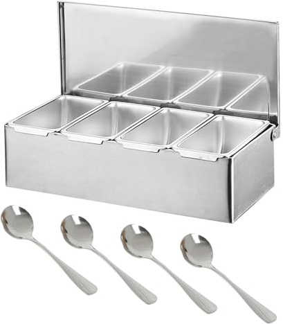 Kuabiz Caja de ingredientes para múltiples especias, recipiente de acero inoxidable con tapa, recipiente para ingredientes, bar para gastro, recipiente para barbacoa, accesorios para pizza, estación