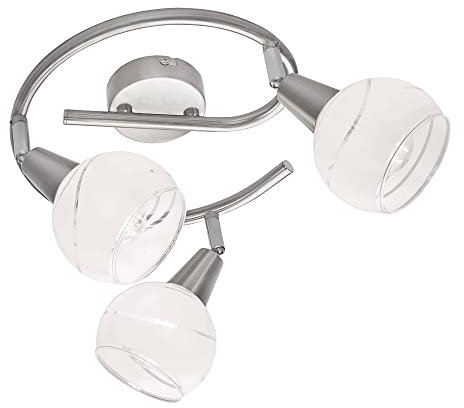 Deckenlampe LED Deckenstrahler Chrom Deckenleuchte Glas Wohnzimmerlampe mit beweglichen Spots, 3x 5W 3x 400lm warmweiß, DxH 25x21 cm