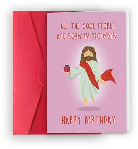 XXDJLP Personalisierte Dezember-Geburtstagskarte, Happy Jesus Weihnachtskarten, Geschenke für Frauen und Männer, humorvolle Weihnachts-Geburtstagskarte für jeden, lustige Weihnachtskarte für Freunde,