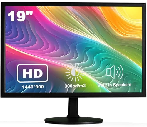 Insykktrkig Monitor de PC de 48,3 cm 1440 x 900 HDMI, VGA, LED, pantalla de escritorio, altavoces duales, 60 Hz, 5 ms, soporte VESA, amplio ángulo de visión de 170°, brillo de 300 cd/m²