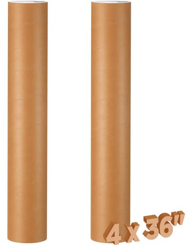 Dunzoom Versandröhren aus Kraftpapier, 10,2 x 91,4 cm, 0,3 cm dick, mit Kunststoffkappen, Versandröhren für Versand, Aufbewahrung, gerollte Waren, Aufbewahrung von Kunsthandwerk Dokumenten, 2 Stück