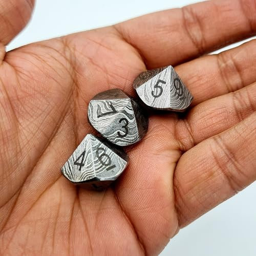Damast DND Würfel D10 | Handgefertigt Spielbank Würfel | Damast Stahl Casino Dice | 22mm 10-seitig Ziffern 0-9 | Deko Stahlwürfel