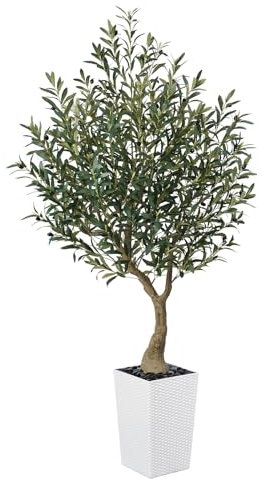 VeriNatural Olivier Artificiel 180 cm - Grande Plante Artificielle avec Pot Conique Blanc, Résistantes aux UV Fausse Plante - Décoration Maison, Bureau, Jardin, Extérieur Intérieur, VN137