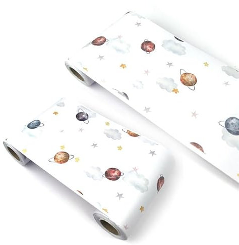 VisitRyl self Adhesive Wallpaper Border Wall Tiles Decorative, Peel and Stick Wall Border Bathroom Stickers Cartoon Children's RoomPlanet Star YX102 12cm X 1000cm