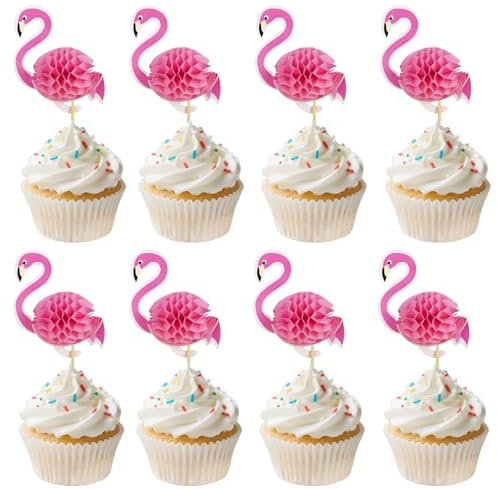 24 PCS Flamingo Tortendeko, 3D Flamingo Torten Topper, Flamingos Cupcake Topper, Flamingos Cake Toppers, Geeignet Für Sommer-Strand-Mottopartys, Hawaii-Mottopartys